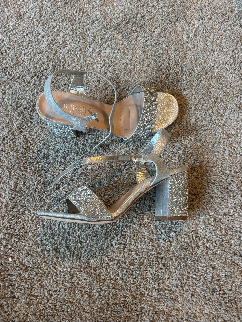 De Blossom Collection Silver Glitter Block Heel Sandals